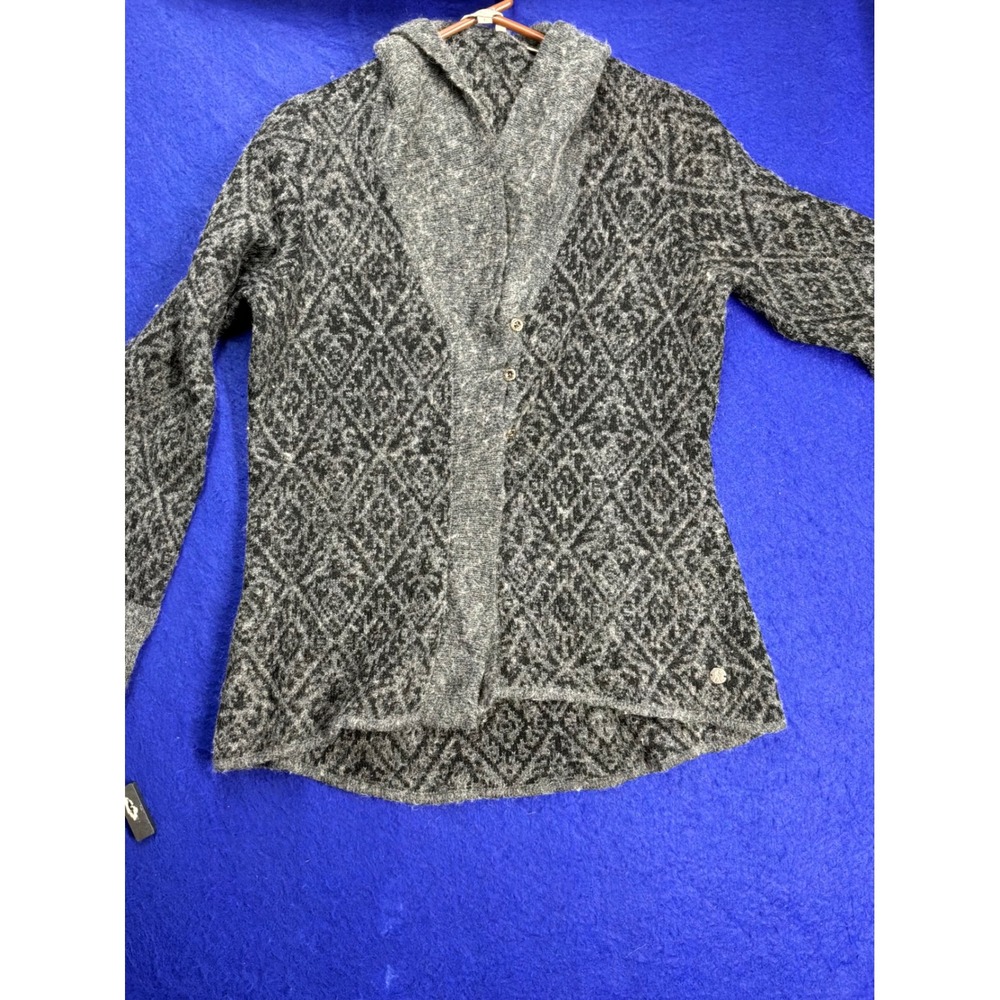 Gorpcore Womens Royal Robbins Geometric Wool Blend Cardigan L Gray Black